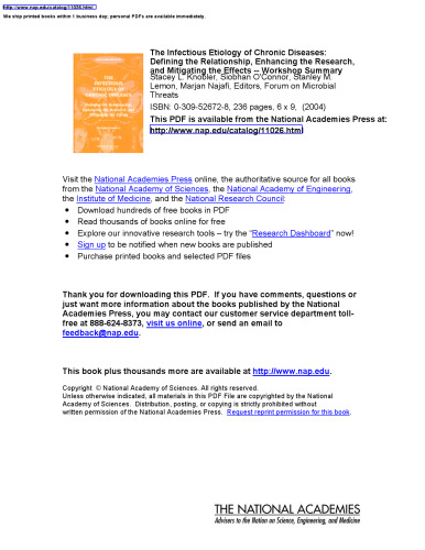 The Infectious Etiology of Chronic Diseases: Defining the Relationship, Enhancing the Research, and Mitigating the Effects -- Workshop Summary