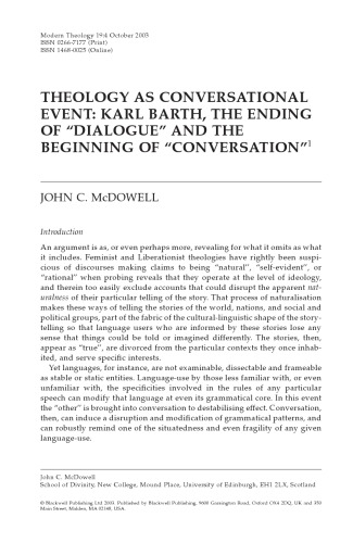 Theology as conversational event: Karl Barth, the ending of 'dialogue' and the beginning of 'conversation'