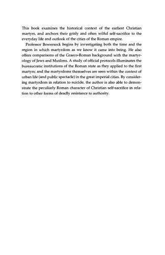 Martyrdom and Rome (Wiles Lectures)