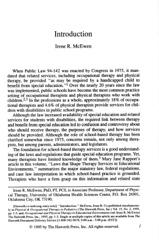 Occupational and Physical Therapy in Educational Environments