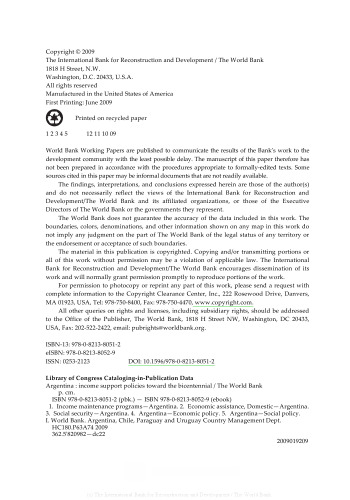 Argentina: Income Support Policies Toward the Bicentennial (World Bank Country Study)