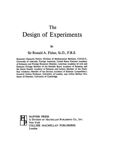 The Design of Experiments, Ninth Edition