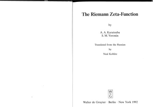 The Riemann Zeta-Function (De Gruyter Expositions in Mathematics)