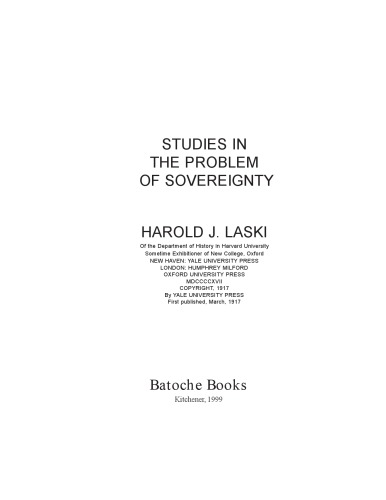 Studies in the Problem of Sovereignty