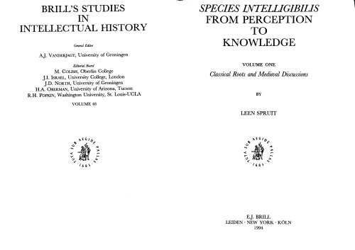 Species Intelligibilis - From Perception to Knowledge: From Perception to Knowledge - Classical Roots and Medieval Discussions