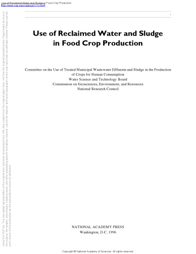 Use of Reclaimed Water and Sludge in Food Crop Production
