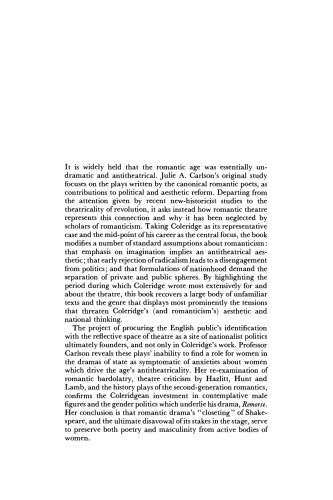 In the Theatre of Romanticism: Coleridge, Nationalism, Women