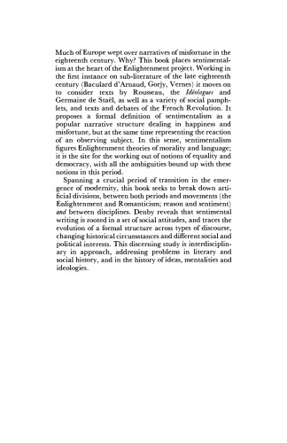 Sentimental Narrative and the Social Order in France, 1760-1820