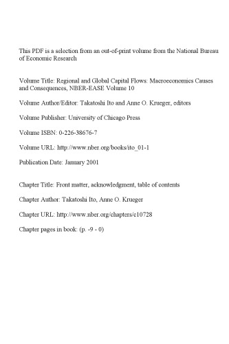 Regional and Global Capital Flows: Macroeconomic Causes and Consequences (National Bureau of Economic Research East Asia Seminar on Economics)