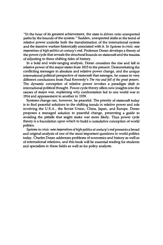 Systems in Crisis: New Imperatives of High Politics at Century’s End