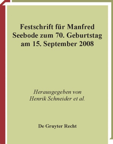 Festschrift fur Manfred Seebode zum 70. Geburtstag am 15. September 2008  german