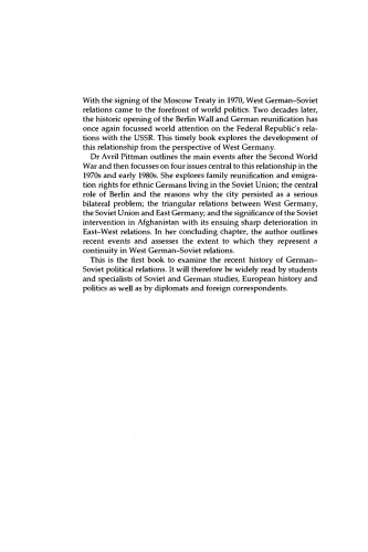 From Ostpolitik to Reunification: West German-Soviet Political Relations since 1974