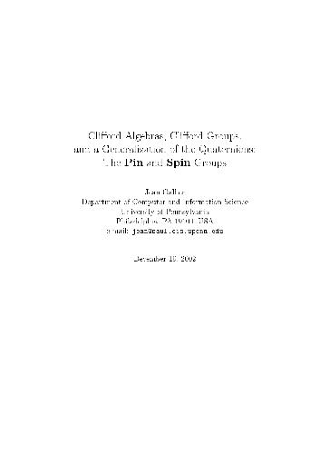 Clifford algebras, Clifford groups, and generalization of quaternions