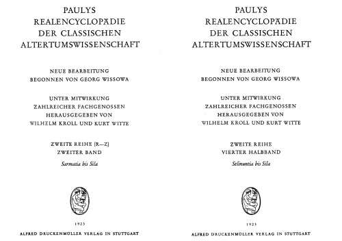Paulys Realencyclopadie der classischen Altertumswissenschaft: neue Bearbeitung, Bd.2A 2 : Selinuntia - Sila: Bd II A, Hbd II A,2