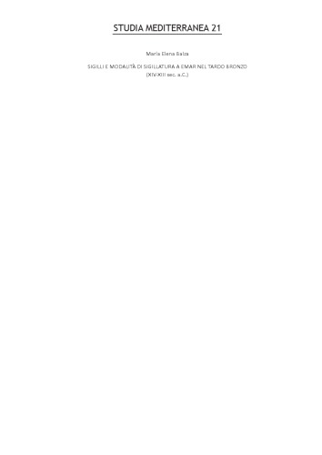 Sigilli e modalita di sigillatura a Emar nel Tardo Bronzo (XIV-XIII sec. a.C.)