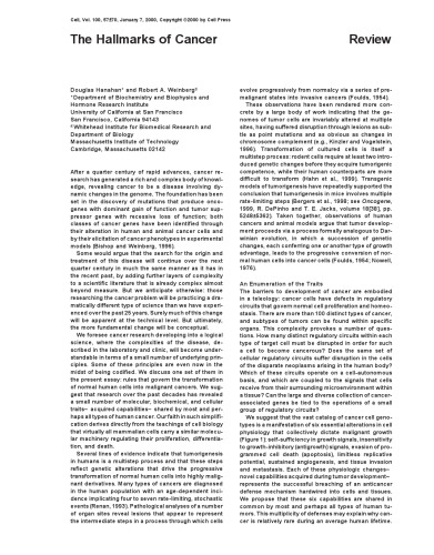 The Hallmarks of Cancer