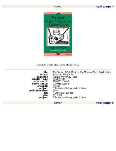 The Study of Folk Music in the Modern World (Folkloristics)