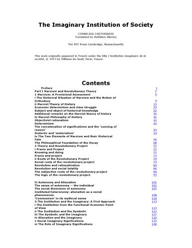 The Imaginary Institution of Society