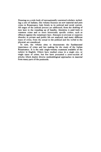 Crimes, Society and the Law in Renaissance Italy