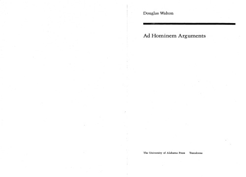 Ad Hominem Arguments (Studies in Rhetoric & Communication)