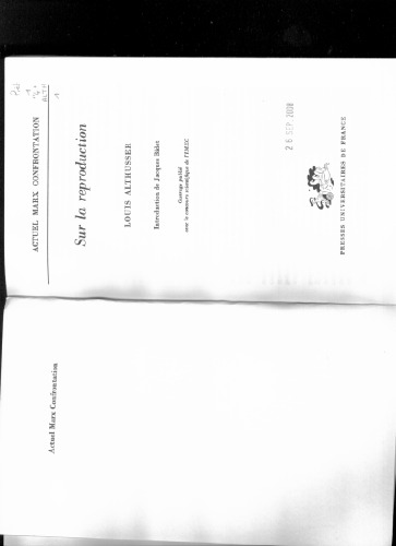 Sur la reproduction (Actuel Marx confrontation) (French Edition)
