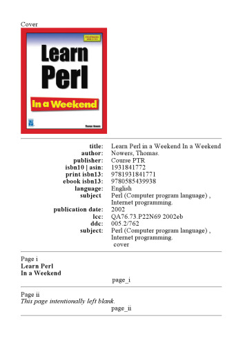 Learn Perl In a Weekend (In a Weekend (Indianapolis, Ind.).)
