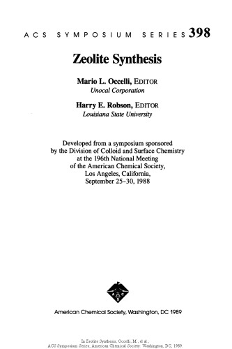 Zeolite Synthesis (ACS Symposium Series 398)