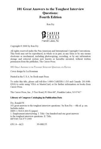 101 Great Answers to the Toughest Interview Questions