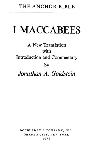 I Maccabees (The Anchor Bible, Vol. 41)