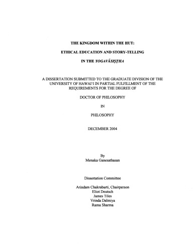 The kingdom within the hut: Ethical storytelling and education in the Yogavasistha