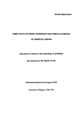Some Cults of Greek Goddesses and Female Daemons of Oriental Origin