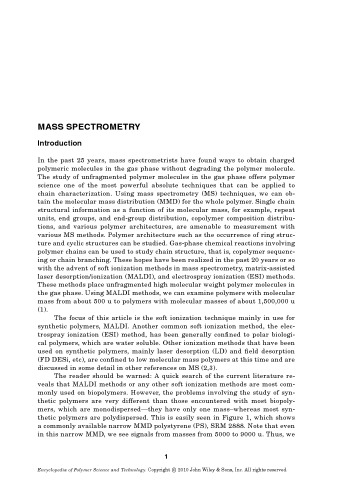 Mass Spectrometry: article from Encyclopedia of Polymer Science and Technology, 4th Edition