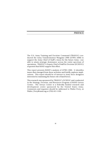 A Report on the Army Transformation Wargame 2000