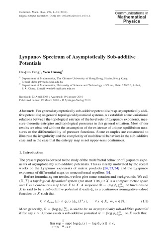 Communications In Mathematical Physics - Volume 297