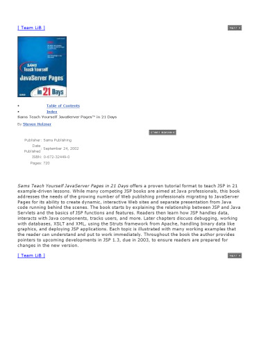 Sams Teach Yourself JavaServer Pages in 21 Days