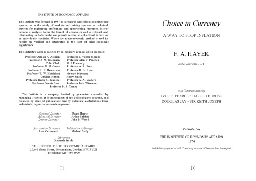 Choice in Currency: A Way to Stop Inflation (Occasional Paper - Institute of Economic Affairs; 48)