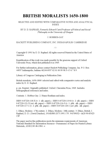 British Moralists: 1650-1800