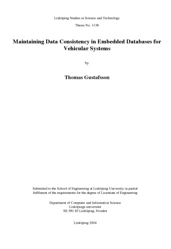 Maintaining data consistency in embedded databases for vehicular systems
