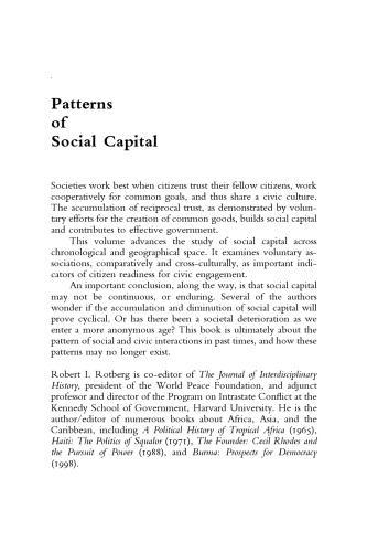 Patterns of Social Capital: Stability and Change in Historical Perspective (Studies in Interdisciplinary History)
