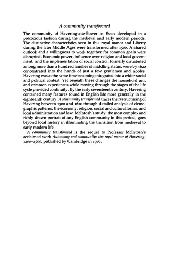 A Community Transformed: The Manor and Liberty of Havering-atte-Bower 1500-1620