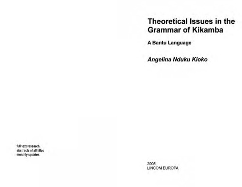 Theoretical Issues in the Grammar of Kikamba: A Bantu Language