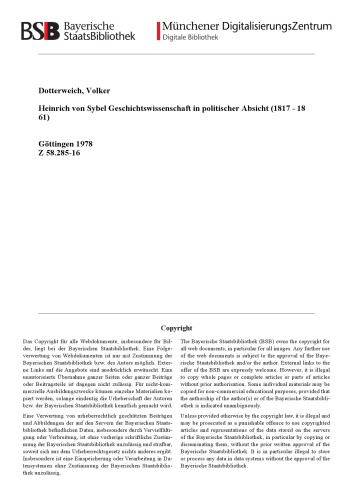 Heinrich von Sybel: Geschichtswissenschaft in politischer Absicht (1817-1861) (SCHRIFTENREIHE DER HISTORISCHEN KOMMISSION) (German Edition)