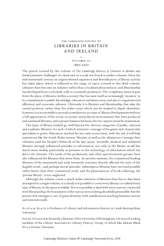 The Cambridge History of Libraries in Britain and Ireland. Vol. 3: 1850 to Today