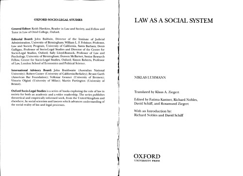 Law As a Social System (Oxford Socio-Legal Studies)