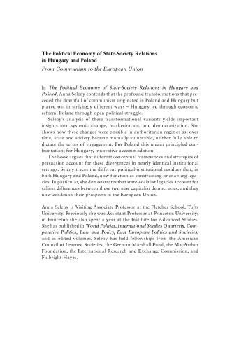 The Political Economy of State-Society Relations in Hungary and Poland: From Communism to the European Union