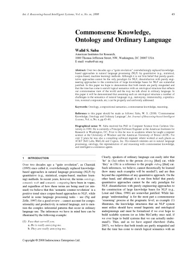Commonsense Knowledge, Ontology and Ordinary Language