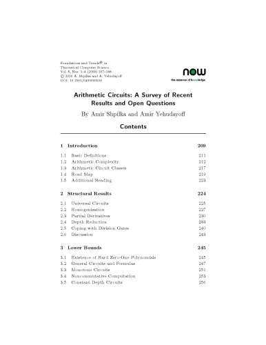 Arithmetic Circuits (Foundations and Trends in Theoretical Computer Science)
