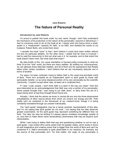 The Nature of Personal Reality A Seth Book