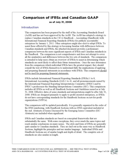 Comparison of IFRSs and Canadian GAAP