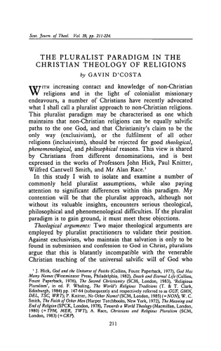 The Pluralist Paradigm in the Christian Theology of Religions